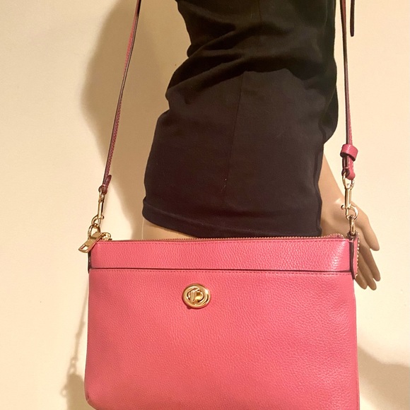 Coach Polly Pink Rouge Pink Pebbled Leather Crossbody Bag C3376 - Picture 6 of 11